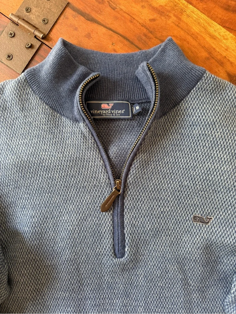 Vineyard Vines $128 Mens Saltwater Quarter-Zip Sweater, Heather Blue